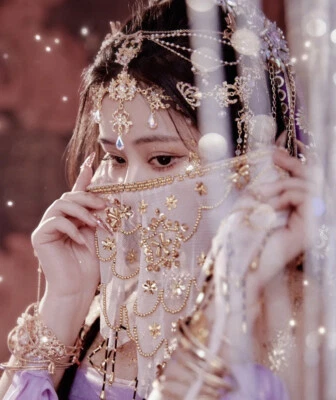 Mujer Princesa Hanfu Borla Velo Cubierta Cortina Facial Hada Cos Tocado Joyero Foto 1 de 4