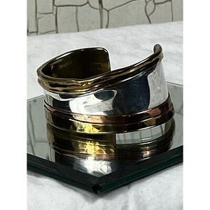 VTG Modernist SILVER COPPER, BRASS Cuff - Signed LAZARO G. 925 Silver Bracelet - Picture 1 of 19