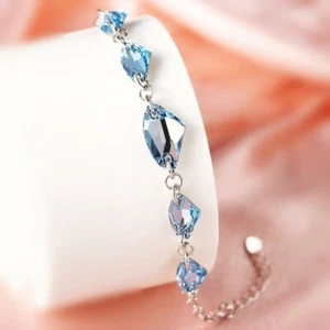 18K White Gold GF Made With SWAROVSKI Galactic Fancy Crystal Aquamarine Bracelet - Picture 1 of 5