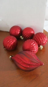 6er Set dunkelrote SWIRL GLITZER BRUCHSICHER TROPFEN & KUGEL ORNAMENTE - Bild 1 von 3