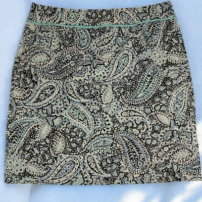 GEOFFREY BEENE SPORT Blue Black Paisley Stretch COTTON Mini Pencil Skirt sz 10 - Image 1 of 4
