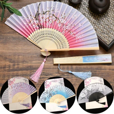 Hand Held Chinese Fans Dance Flower Silk Folding Fan Wedding Party Accessories - Image 1 of 4