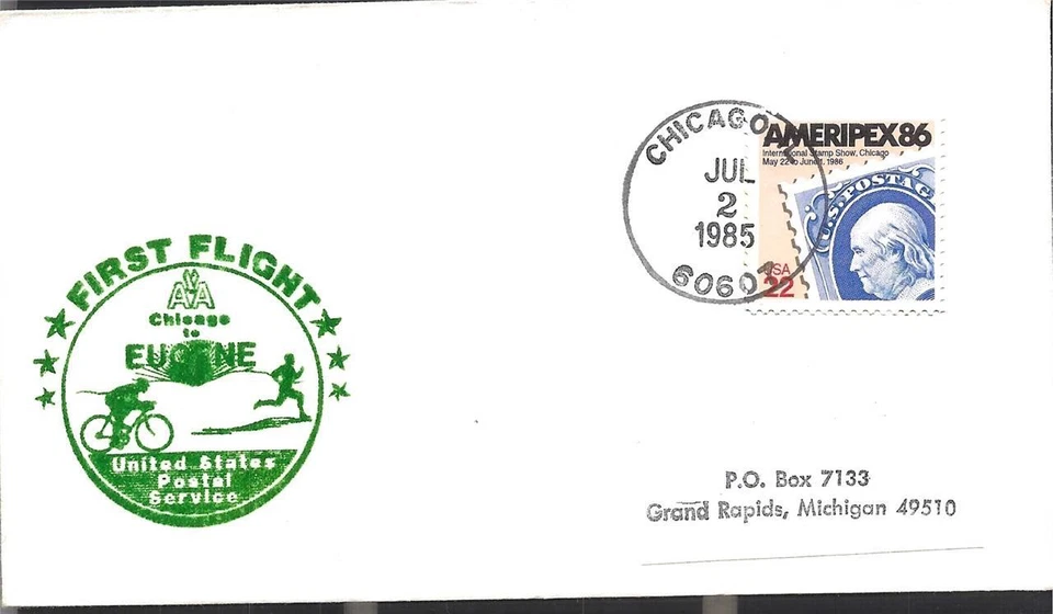FFUS Airmail Flight Chicago IL - Eugene OR July 2 1985 AAMC#AA-D240W - Image 1 of 1