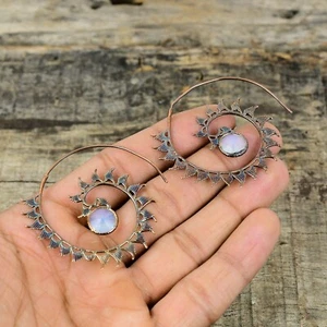 Copper Milky Opal Gemstone New Electroformed Daughter Handmade Dangling Earrings - Picture 1 of 6