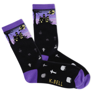 New K. Bell Women's 2 pairs Crew Socks Shoe 4-10 HALLOWEEN NIGHT Black gift