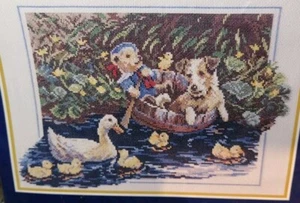 Bucilla Sailing Along Counted Cross Stitch Kit Dog And Bear In Boat - Picture 1 of 3