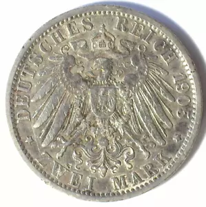 GERMANY PRUSSIA 1905A (BERLIN) SILVER 2 MARK (KM#522) XF/AU - Picture 1 of 2