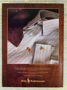 Camisa de vestir Polo Ralph Lauren puño francés gemelos dorados 1982 anuncio estampado vintage - Imagen 1 de 1