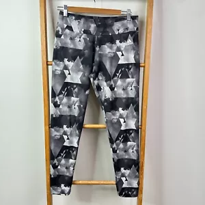 Adidas Leggings Womens Medium Black Grey Geometric Activewear Sports Pants - Picture 1 of 13