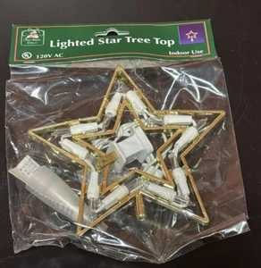 Christmas House Mini Small Gold Toned Tree Topper Clear Lights In Package - Picture 1 of 8