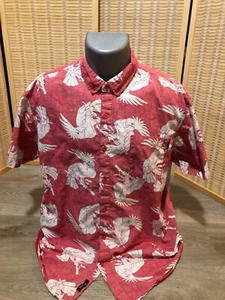 Molokai Men's Hawaiian Shirt Luau Large L 100% Cotton Red Parrotts Birds XL H504 - Picture 1 of 7