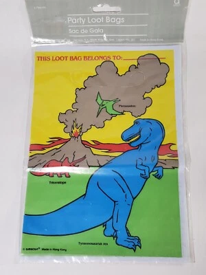 Bolsas de botín de fiesta de dinosaurios vintage 8 unidades cumpleaños hechas en Hong Kong Foto 1 de 2