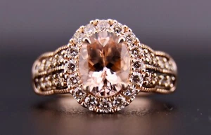 Le Vian 1.89ct Oval Morganite & Diamond Halo Ring in 14K Rose Gold - Size 7 - Picture 1 of 9
