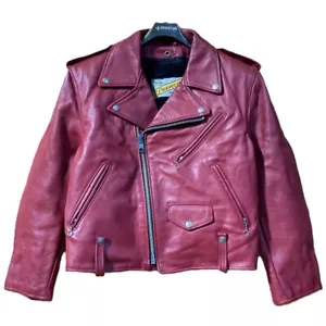 Schott One Star Double Riders 125W Leather Red Brown Pocket Japan Used Size M - Picture 1 of 8