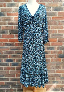BNWT Zara Size M Blue Tiered Ruffle Ditsy Floral Long Midi / Midaxi Dress RRP£50 - Picture 1 of 8