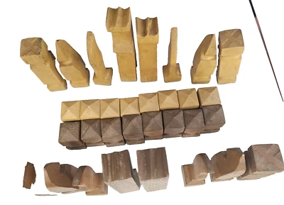 VTG Chess Set Wood Minimalist Primitive Handcarved Antique Block Style Late 19c? - Image 1 of 4