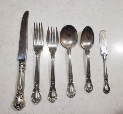 Cuchillo cuchara GORHAM CHANTILLY Sterling 6 piezas ajuste de lugar monograma tenedor Foto 1 de 4