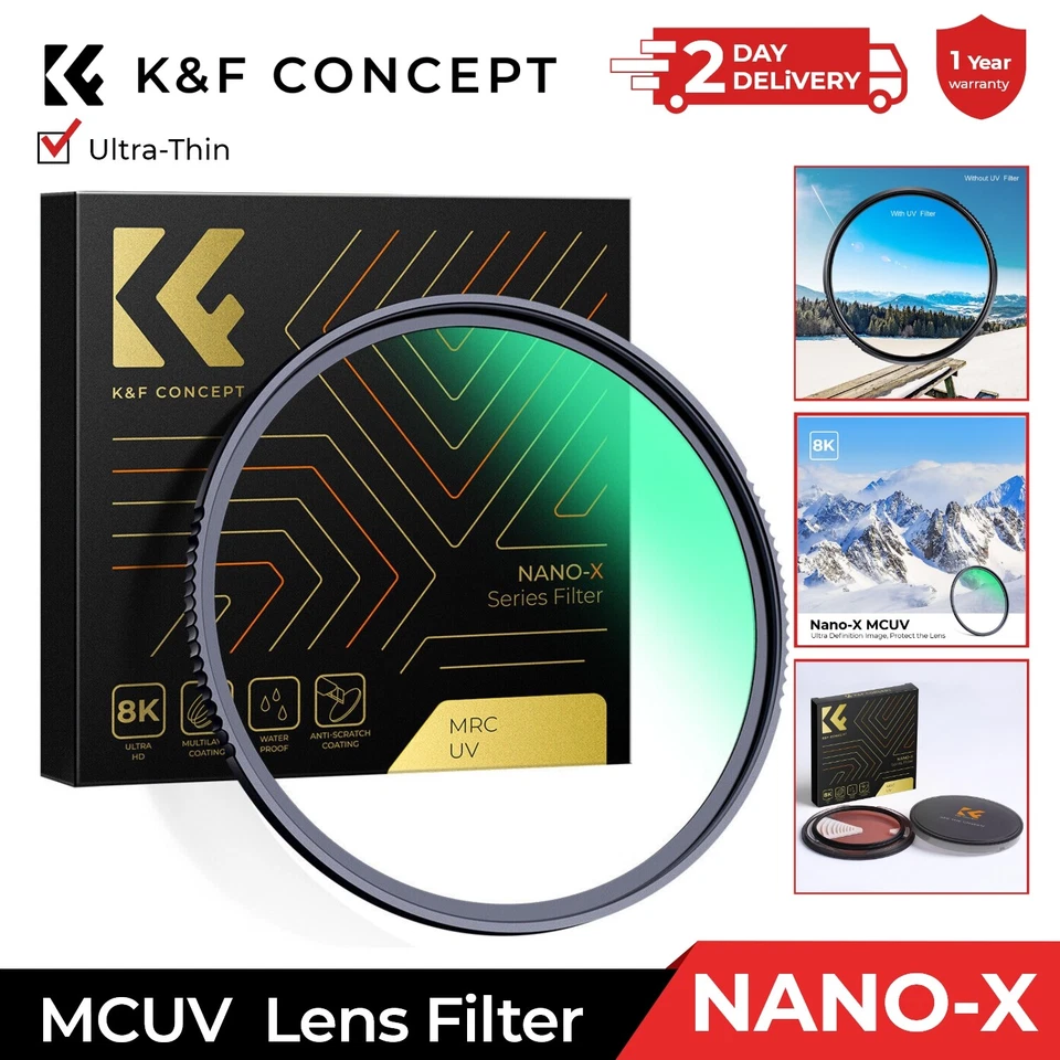 K&F Concept 37-127mm UV Lens Filter Nano-X MCUV Ultra-thin For Camera SLR DSLR - Image 1 of 4