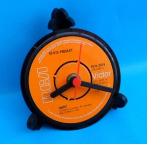 ELVIS PRESLEY CLOCK Desk Side Table Top Upcycled Vinyl Record Hit Single Size 4" - Picture 1 of 152