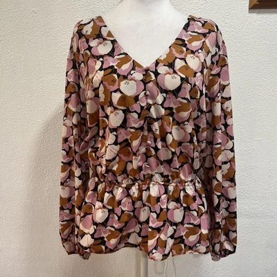 Nine West XL Long Sleeve Boho Peplum Carrier Blouse - Image 1 of 4