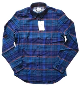 PAUL SMITH Camisa Sobrecamisa Para Hombres M Calce Ajustado Franela Gruesa Azul Púrpura Rojo Cuadros - Imagen 1 de 14