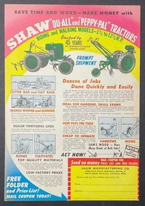 1948 Shaw Du-All & Peppy-Pal Walking or Riding Tractor AD Color Full page - Picture 1 of 1