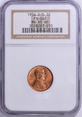 1956-D/D NGC MS65RD Repunched Mintmark FS-022 (FS-508) Lincoln Cent - Image 1 of 4