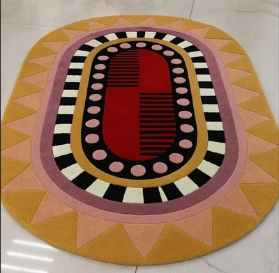 Hand Tufted Oval Rug Modern Art Geometric Pattern Wool Carpet for Living Room. - Image 1 of 4
