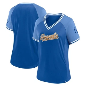 Damen Fanatics Royal Kansas City Royals Glitzer & Glam League Diva Raglan V-Ausschnitt - Bild 1 von 3