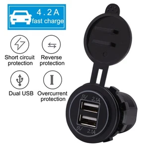 (DC12~24V)Waterproof Car Motorcycle Boat 4.2A Dual USB Phone Universal - Photo 1 sur 12
