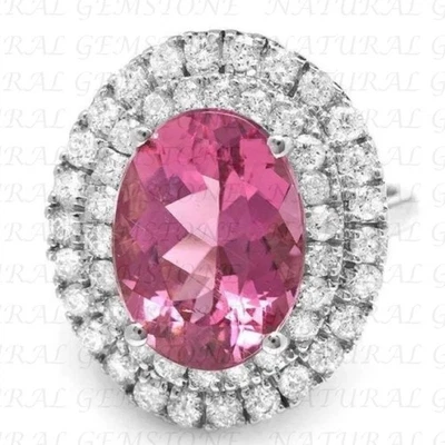 Anillo enchapado en oro blanco de 18 quilates de turmalina natural y diamantes de corte ovalado de 7,00 quilates Foto 1 de 4