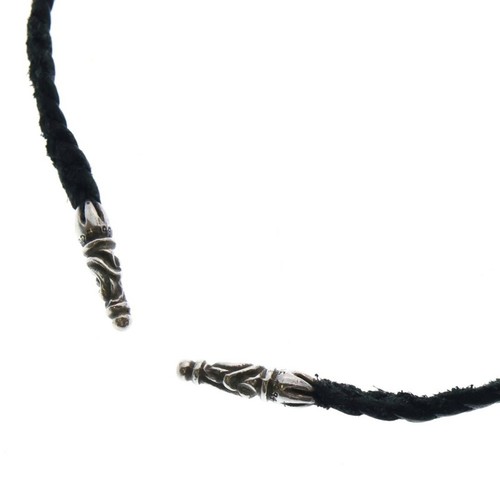 CHROME HEARTS Collana Cuori Cromati LRG Pelle Treccia Lama Grande Pergamena Nero Argento Usata ce