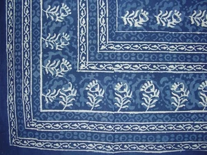 Block Print Cotton Tablecloth 88" x 58" Indigo Blue - Picture 1 of 2