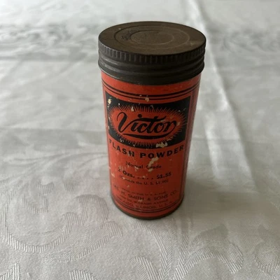Antiga lata de pó Victor Photo Flash H Smith & Sons Co Rey rara” - Imagem 1 de 4