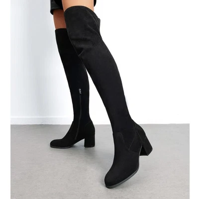 Mujeres Botas por encima de la rodilla Muslo Alto Tacón Medio Tacón Grueso Botas de Fiesta Foto 1 de 4