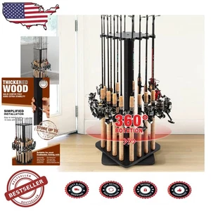 Attrezzi da Pesca Storage Elite 360 Rastrelliera Rotante in Legno, Salvaspazio 18 Canne Organizer - Foto 1 di 9