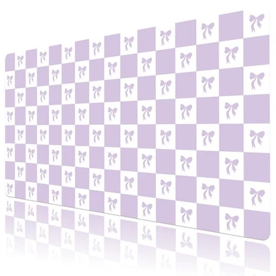 Modern Cute Bow Purple Checkered Desk Pad for Keyboard Desk Mat 31.5x15.7 inch - Image 1 of 4