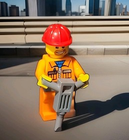 LEGO City Set 7685 Construction Worker w/Jackhammer Orange Zipper Safe (cty0041)