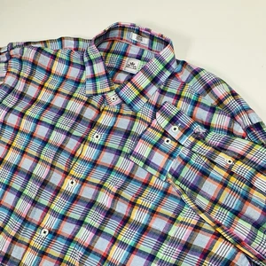 Camisa Peter Millar manga larga abotonada para hombre talla L arco iris a cuadros 100 % lino - Imagen 1 de 7