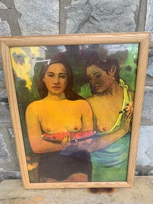 "Two Tahitian Women" Paul Gauguim Vintage Framed Art Print Lithograph 20.5X26.5" - Image 1 of 4