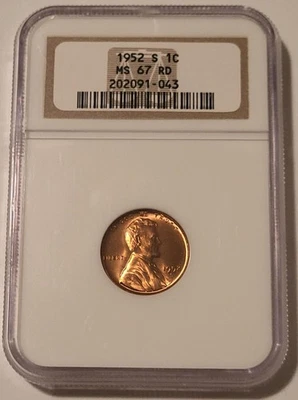 1952 S Lincoln Wheat Cent MS67 RED NGC - Image 1 of 4