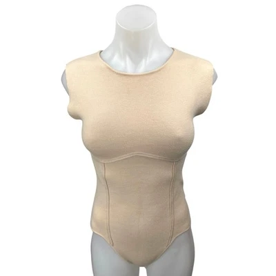 12th Tribe Cream Yellow Sleeveless Stretch Knit Bodysuit Thong Tank Top Size S - Image 1 of 4