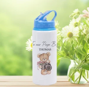 Botella de agua Page Boy Bear personalizada, regalo de boda de calidad, niños bebiendo, - Imagen 1 de 2