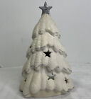 White Ceramic Christmas Tree Votive Candle Stars Vintage