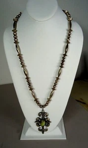 Old Unsigned Handmade Sterling Silver Bead Necklace w Sand Cast Sterling Pendant - Picture 1 of 8