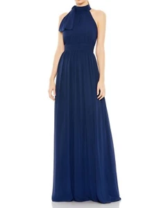 Mac Duggal HIGH NECK CHIFFON GOWNIn Blue Size 10 NWT MSRP $398 - Picture 1 of 9