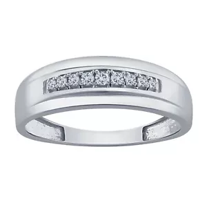 Men's 10K White Gold 0.14 Ct Round Real Diamond Half Eternity Wedding Band Ring - Picture 1 of 9