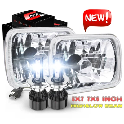 Dot Approved Pair 5x7 7x6 LED Headlights With H4 For Ford F650 F750 L9000 F 250 - Image 1 of 4