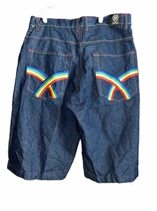 Pantalones de mezclilla de colección Y2K años 2000 holgados estilo pierna ancha puntada arco iris ruidosos talla 36 - Imagen 1 de 7