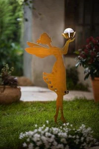 Metall Garten Stecker "Fee" in Rost Optik mit Solar LED Kugel, Deko Engel Figur - Bild 1 von 5